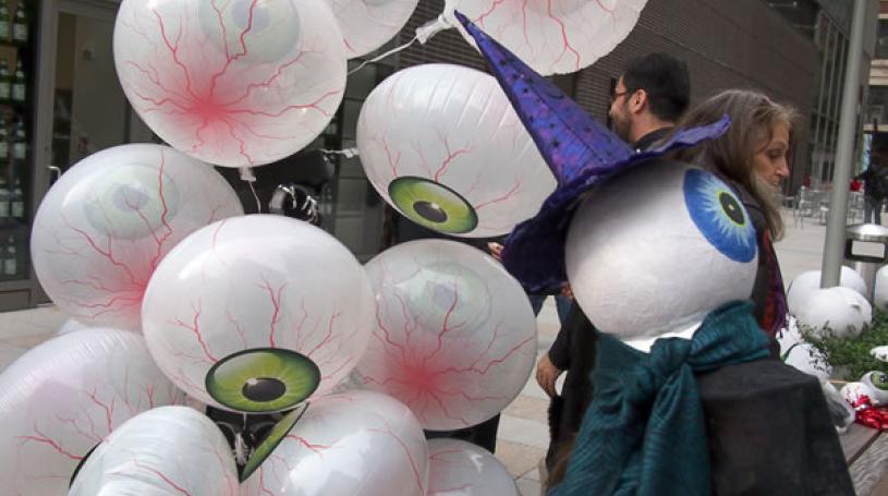 “I of the Beholder” was the theme of the 2011 Greenwich Village Halloween Parade, inspired by French surrealist painter Odilon Redon’s “Eye Balloon” —— hence the eyeball balloons. The 2012 parade was canceled in the wake of Superstorm Sandy.